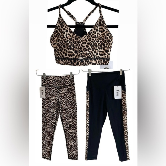 NWT Zyia Leopard 3-Piece Mix & Match Set, One Bra, Two Leggings, Size 4/XS - Picture 1 of 16